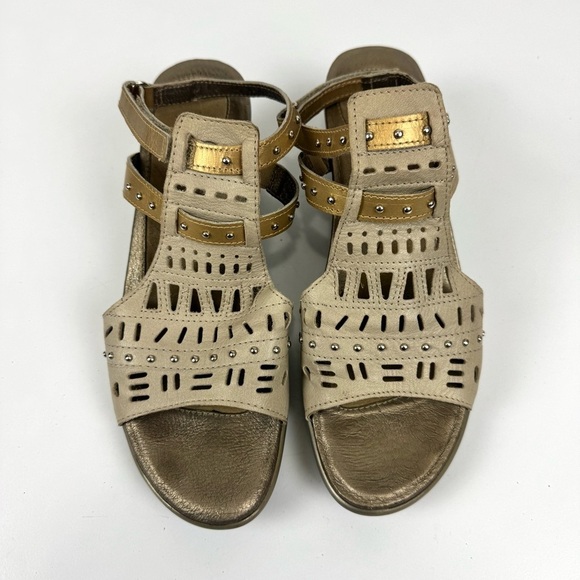 Naot Footwear Women’s Sz 7-7.5 Vogue Leather Ankle Strap Sandal Linen Beige Gold - Picture 2 of 8